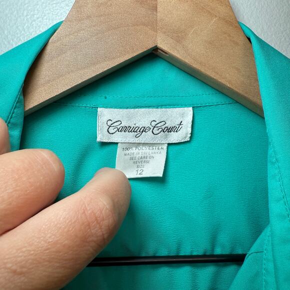 Vintage Carriage Court Women's Long Sleeve Chic Button Blouse Turquoise Size 12 - Picture 4 of 6